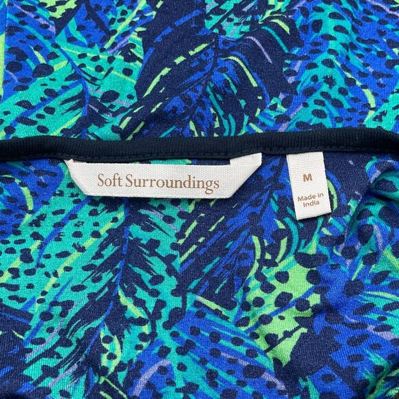 Soft Surroundings 3/4 Sleeve Embroidered Beaded Blue Green V-Neck Tunic M - Picture 5 of 7